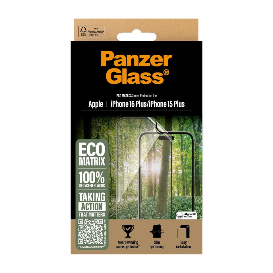 PanzerGlass - Skærmbeskyttelse MATRIX - iPhone 16 Plus - Ultra Wide Fit