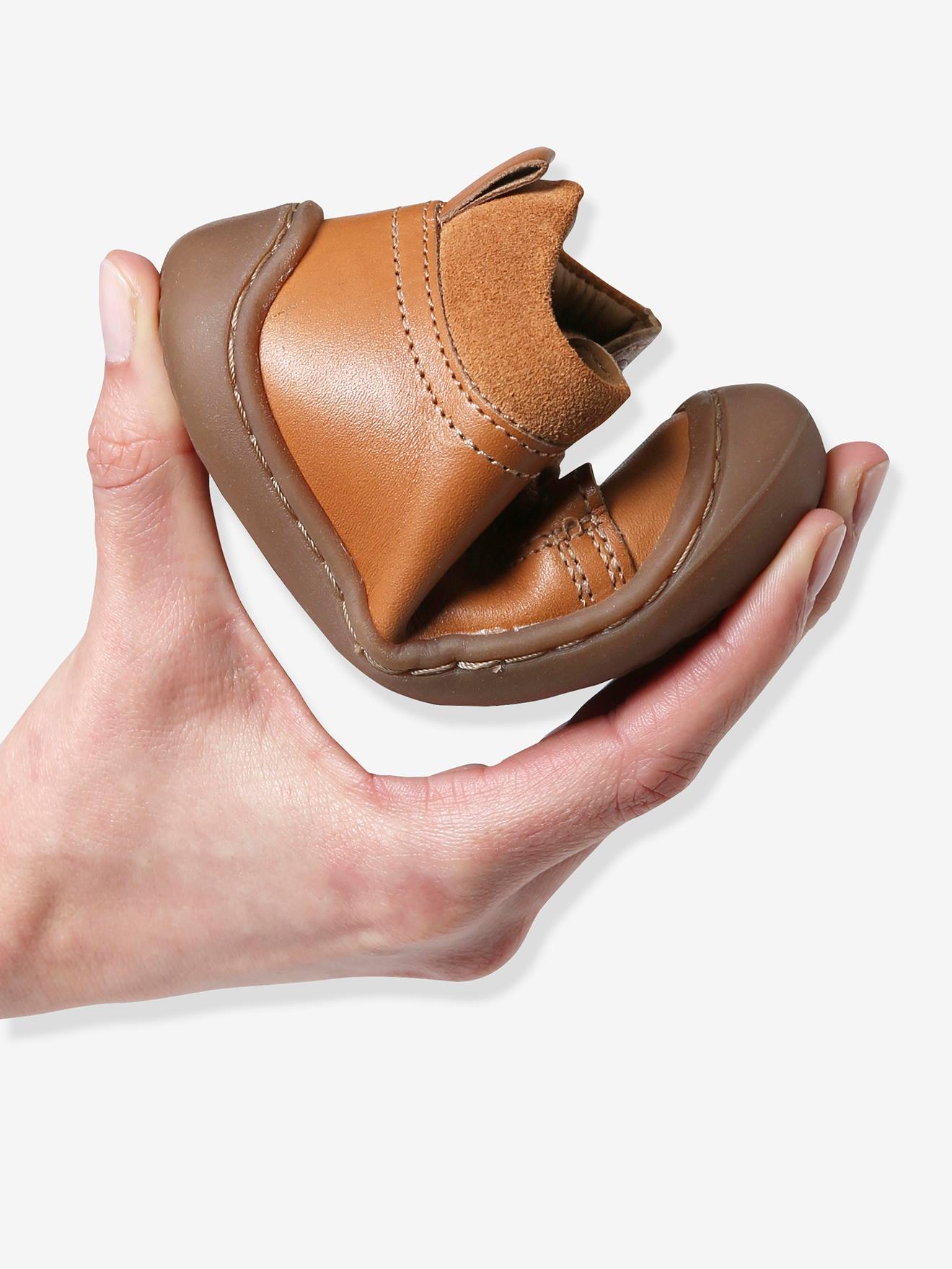 Botinhas de couro leves para bebê menino, especialmente desenhadas para engatinhar, azul médio liso
