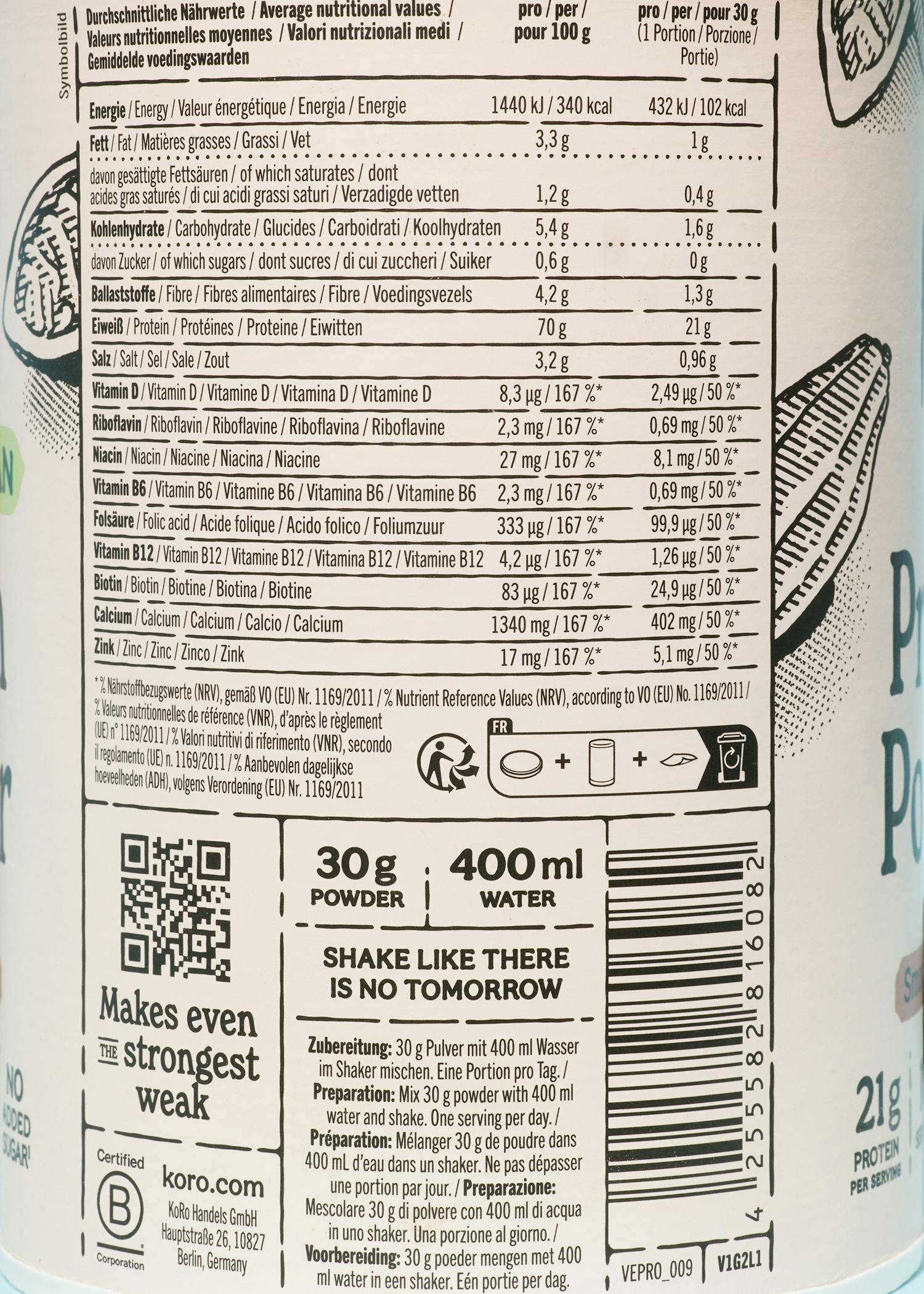 Vegan Protein Powder Smooth Chocolate 300 g