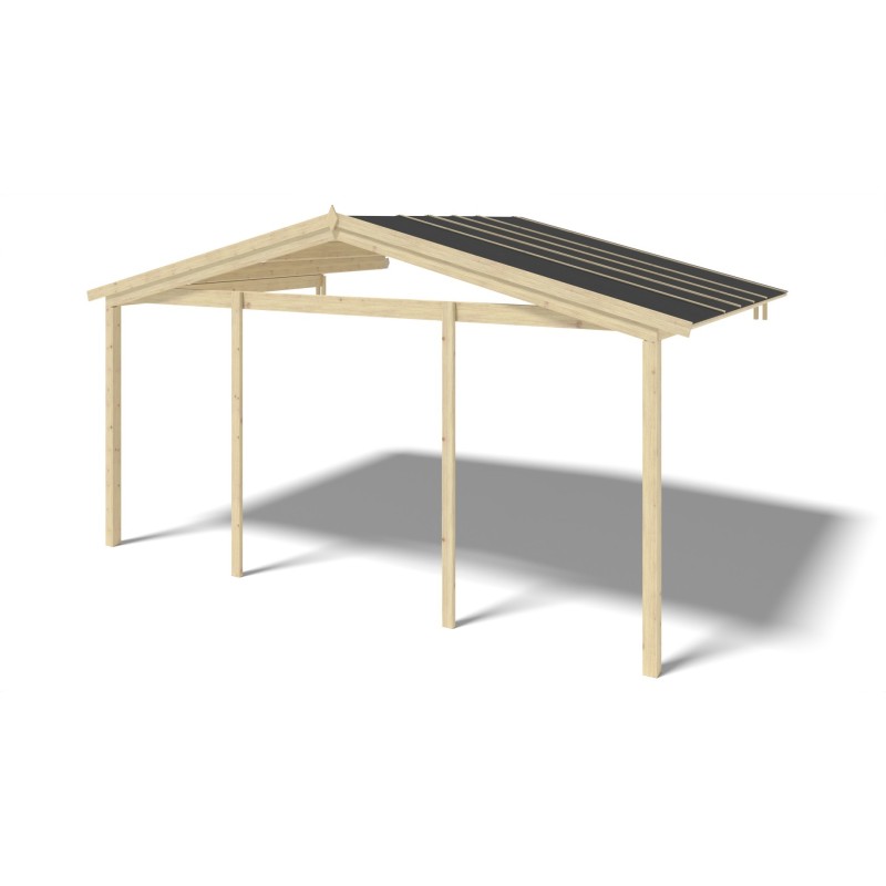 Abri de jardin en bois - 5x5 m - 40 m2 + terrasse avec balustrade et avant-toit en bois