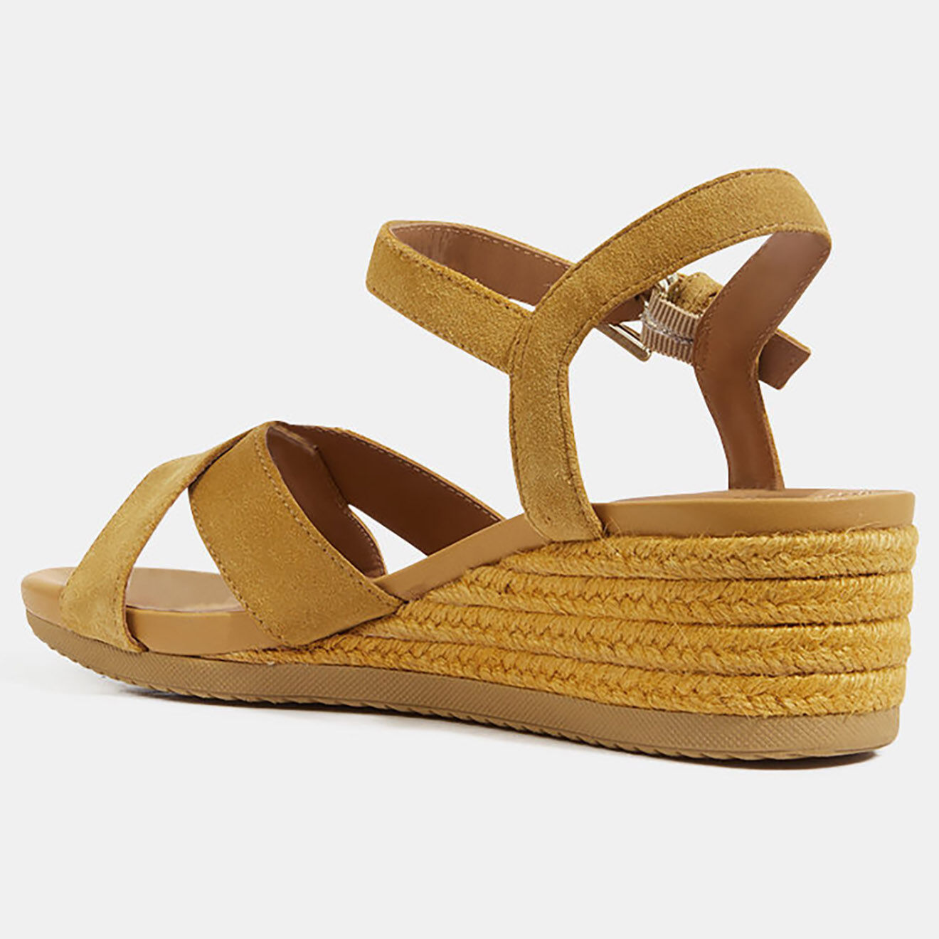 Geox Sandales en Velours de Cuir compensées Ischia jaune foncé - Talon 6.5 cm