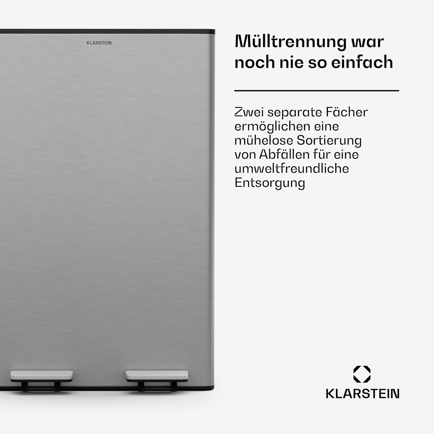 Klarstein EcoVista Mülleimer - 60L Abfalleimer mit 2 Fächern & 3L Kompostbehälter, Soft-Close, Edelstahl, Küchen-Abfalleimer, Mülltrennsystem