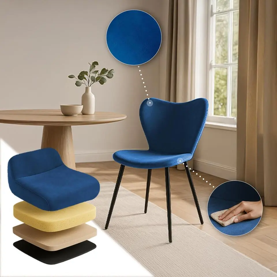 CLP Eetkamerstoel Maika zwart Frame - Fluweel - donkerblauw