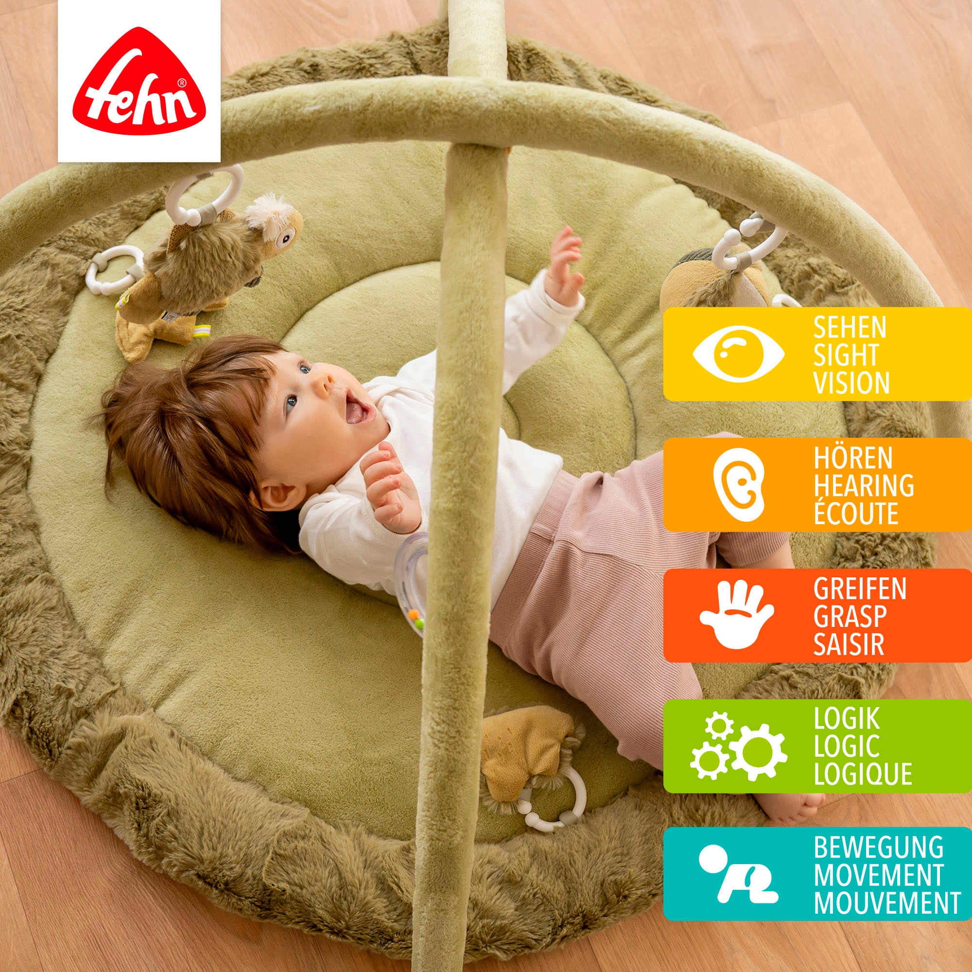 Fehn Spielbogen »Lazy, Crazy & Pink, Chamäleon, 3-D-Activity-Decke« mit 5 abnehmbaren Spielzeugen