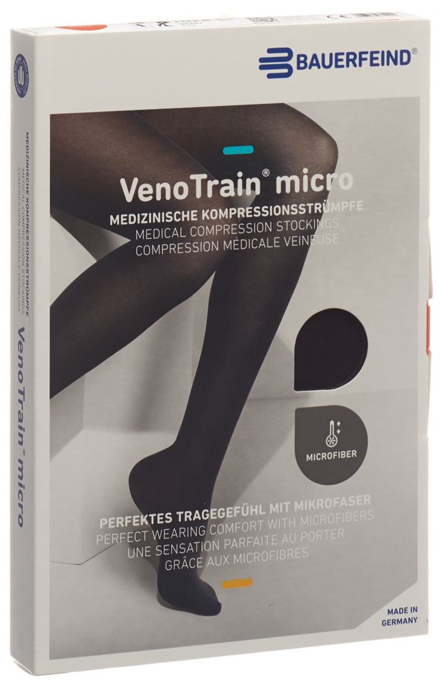 Bauerfeind VenoTrain Micro KKL2 AG M plus/short geschlossene Fussspitze Spitzenhaftband schwarz 1 Paar