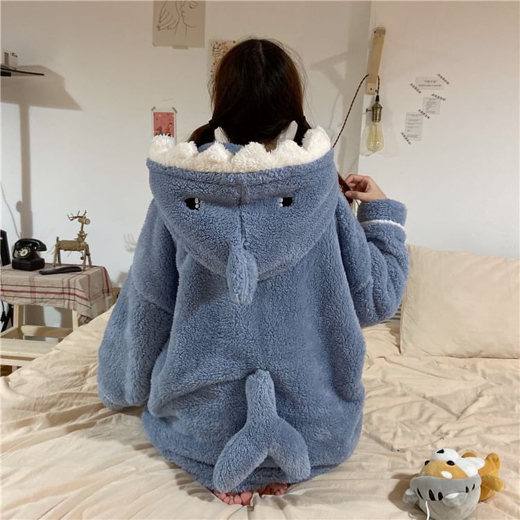 Sisyphi - Pyjamaset: Cartoon Shark Fleece Top met capuchon + Broek