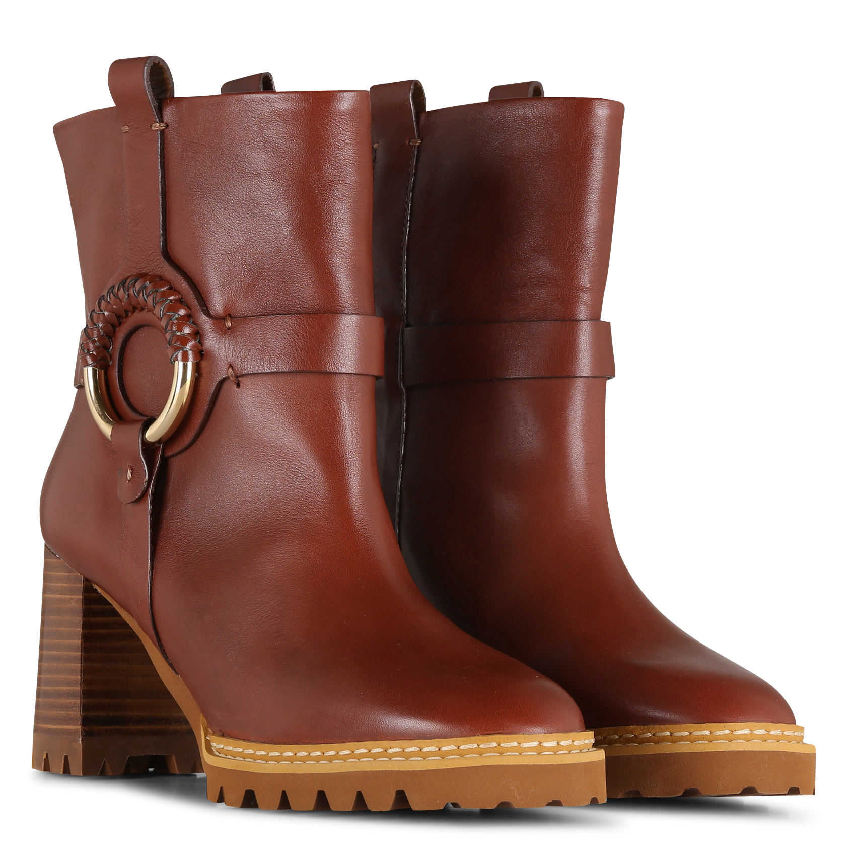 Bottines à talon en cuir | Marron