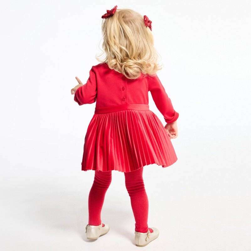 Robe chic bi-matière plissée rouge Rouge