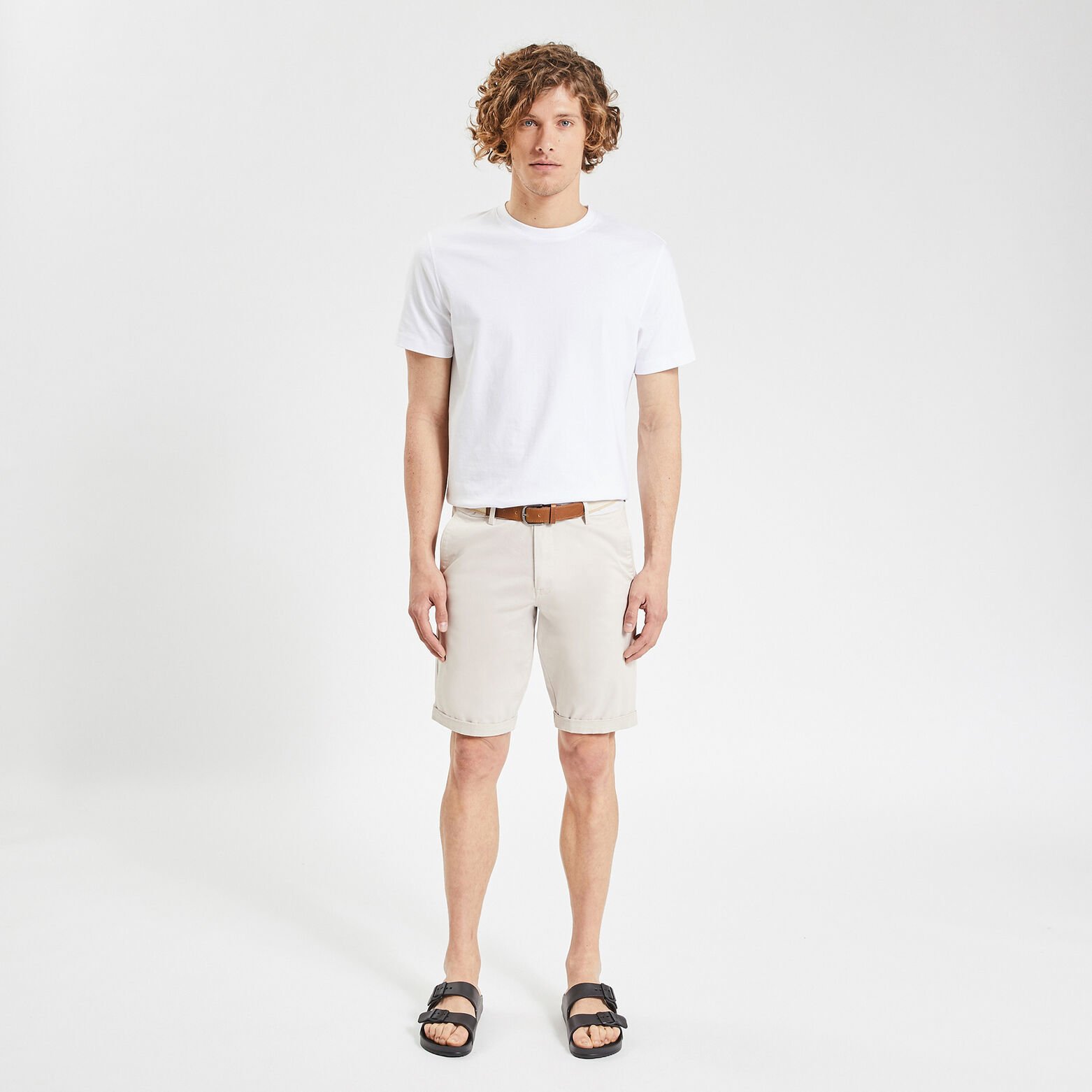 Bermuda chino uni avec ceinture Beige