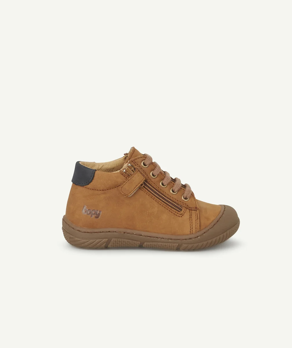 BOPYBOTTINES PREMIER PAS BÉBÉ EN CUIR CAMEL ET MARRON