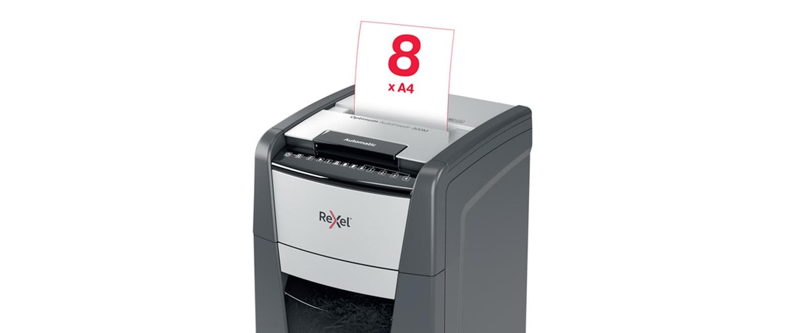Aktenvernichter Rexel Optimum AutoFeed+ 300M, P-5<br>Automatischer Schredder (auto) für sichere Vernichtung vertraulicher Unterlagen (bis zu 300 Blatt)