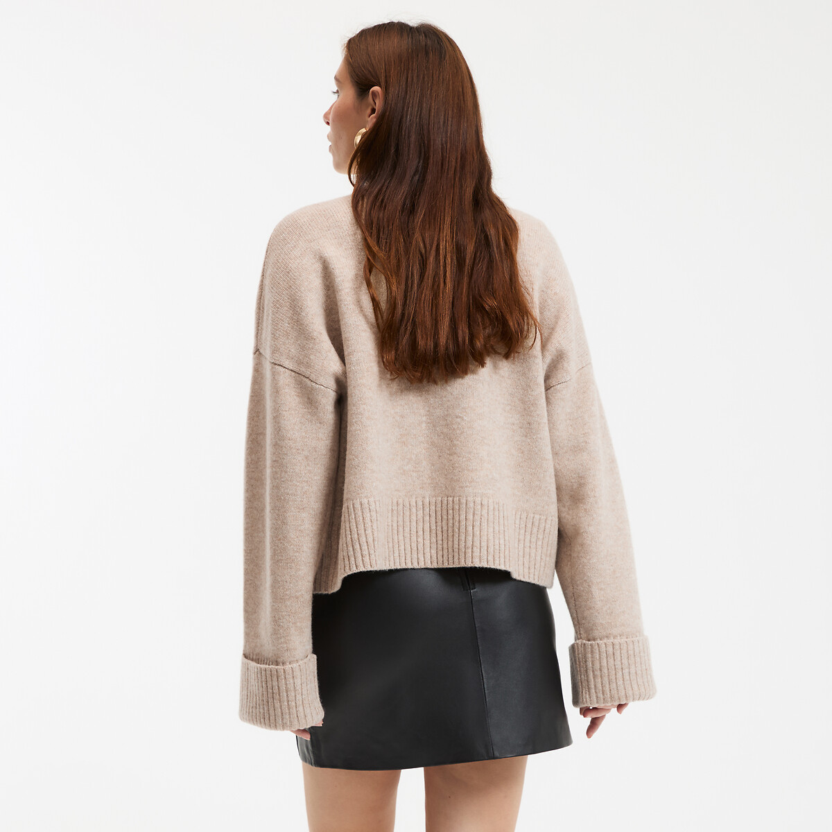 COLEÇÕES LA REDOUTE<br>Suéter de lã, gola redonda, tricô grosso