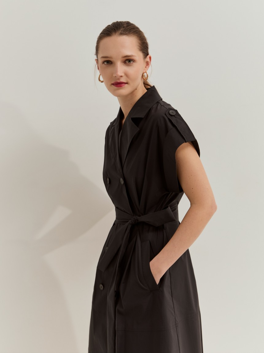 Vestido gabardine curto com cinto