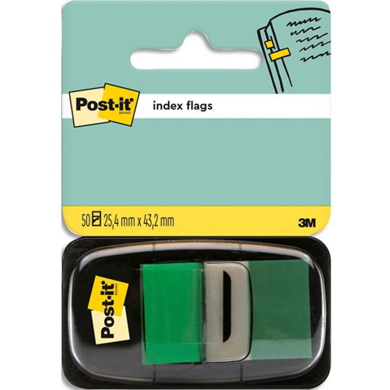 Marque-pages post-it standard index 25x44mm 50f coloris vert