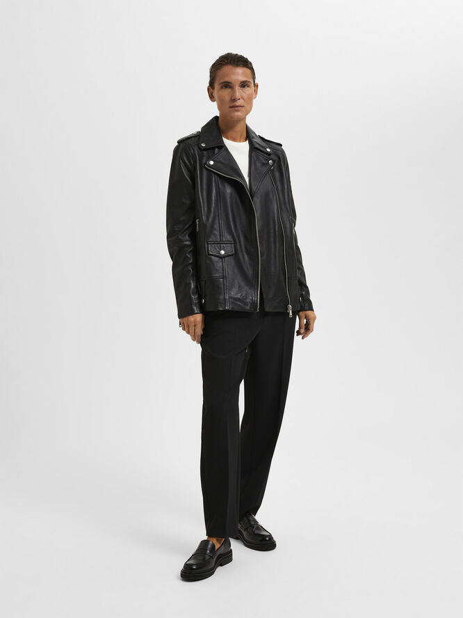 Selected Femme SLFMADISON LEATHER JACKET NOOS Sort