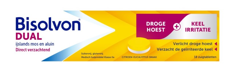 Bisolvon Dual Droge Hoest + Keelirritatie Zuigtabletten 18 zuigtabletten