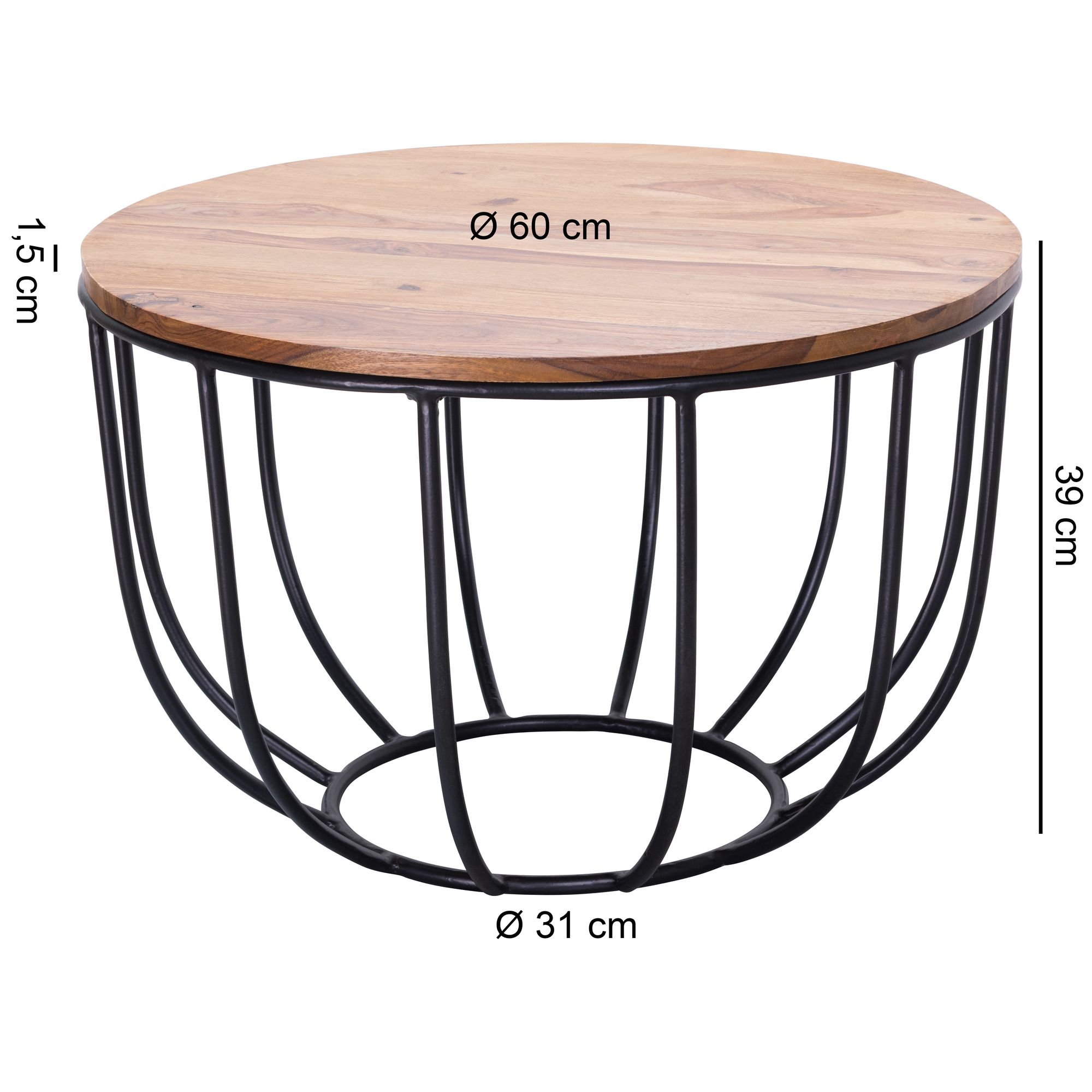 FineBuy Couchtisch FB51039 Wohnzimmertisch Holz Tisch Massiv Sofatisch Rund