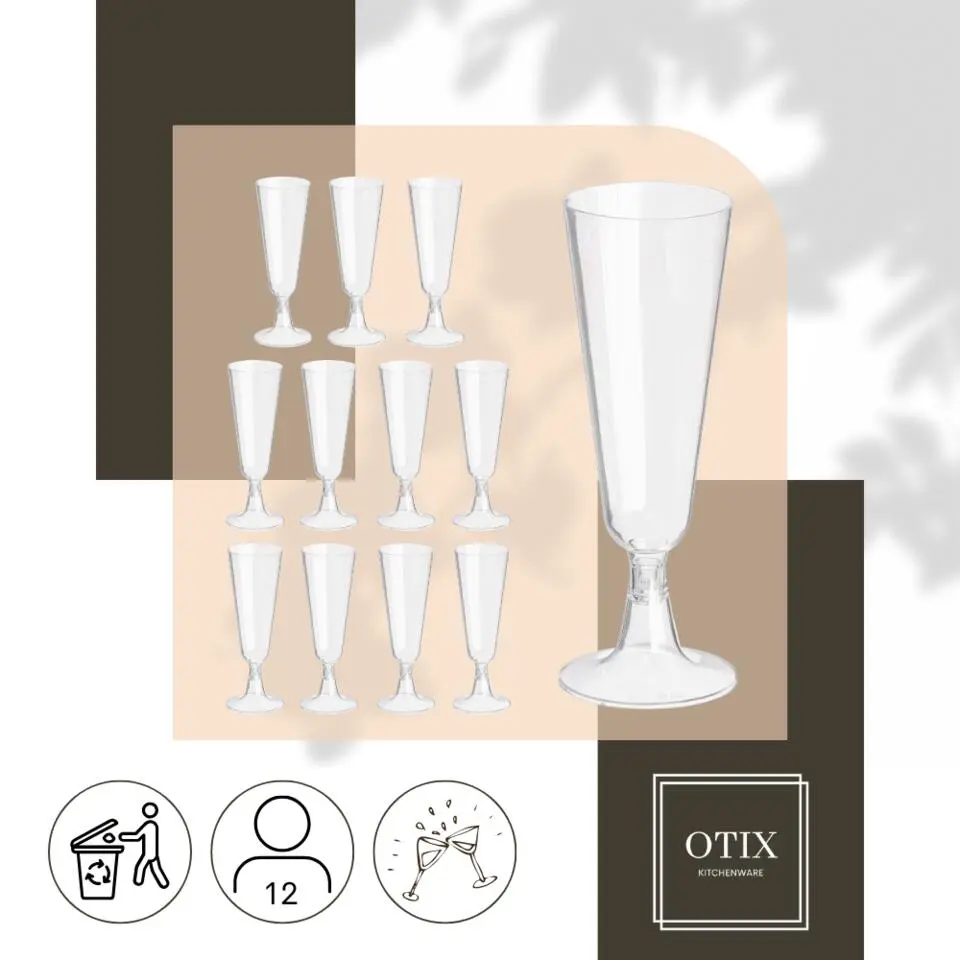 OTIX Kunststof Champagne Glazen Herbruikbaar 12 stuks 150ml Transparant