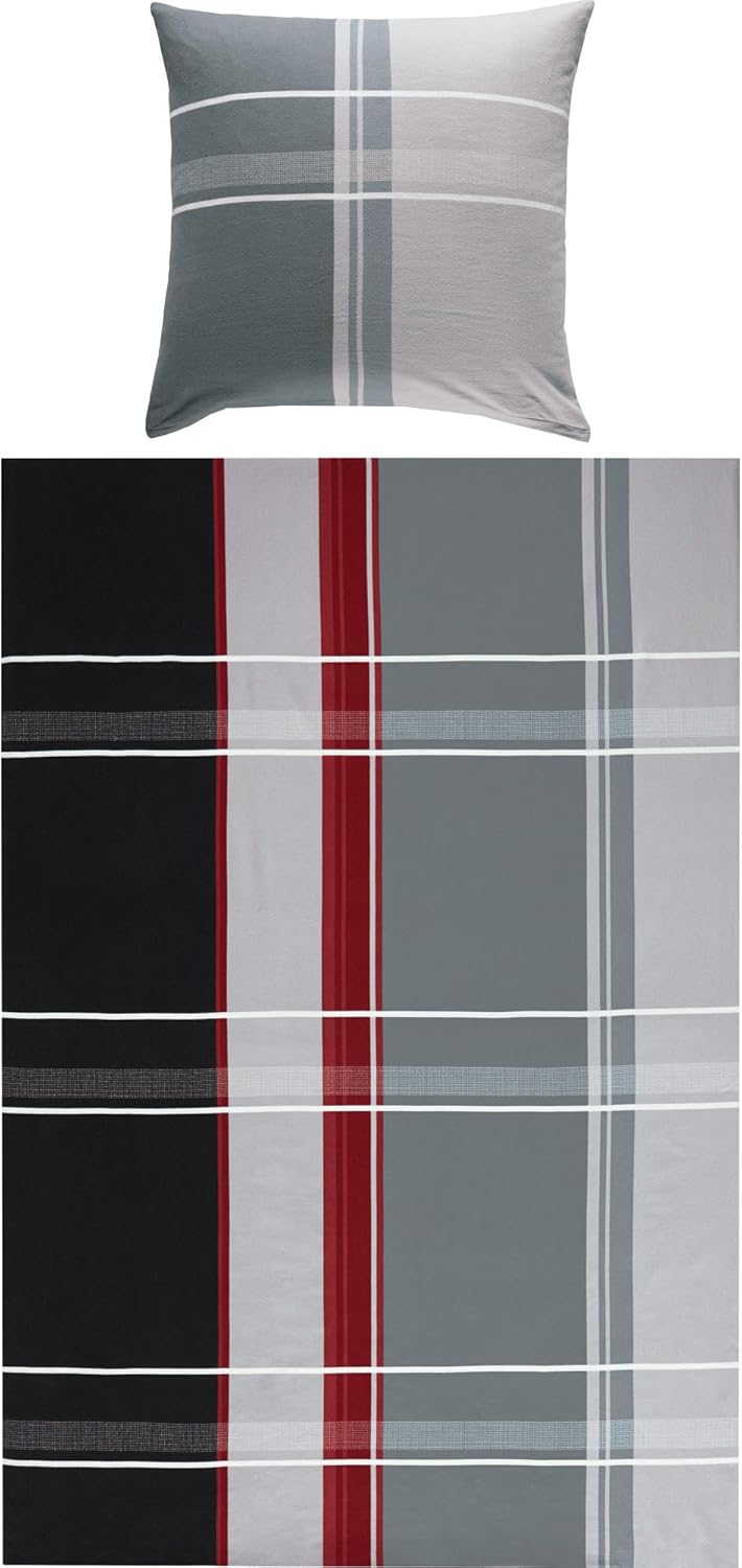 Erwin Müller Bettwäsche Sparpaket 4-teilig Feinbiber rot-anthrazit-Silber Größe 2X 155x220 cm + 2X 80x80 cm