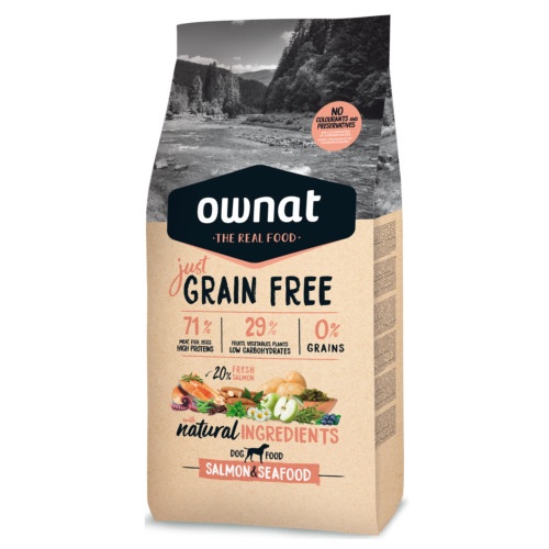 Ração Ownat Just Grain Free com Salmão e Frutos do Mar para Cães
