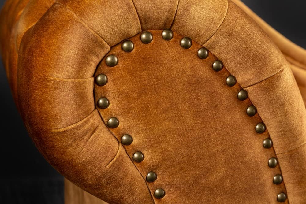 Riess Ambiente Chesterfield Récamière 170cm senfgelb Samt mit Knopfheftung und Nietenbesatz