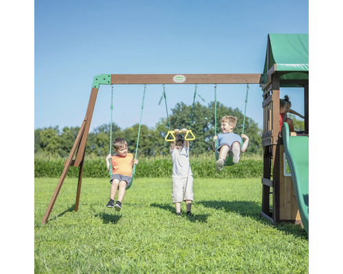 Backyard DISCOVERY Lakewood speeltoren, 340 x 430 cm, bruin hout, bestaande uit schommel en glijbaan