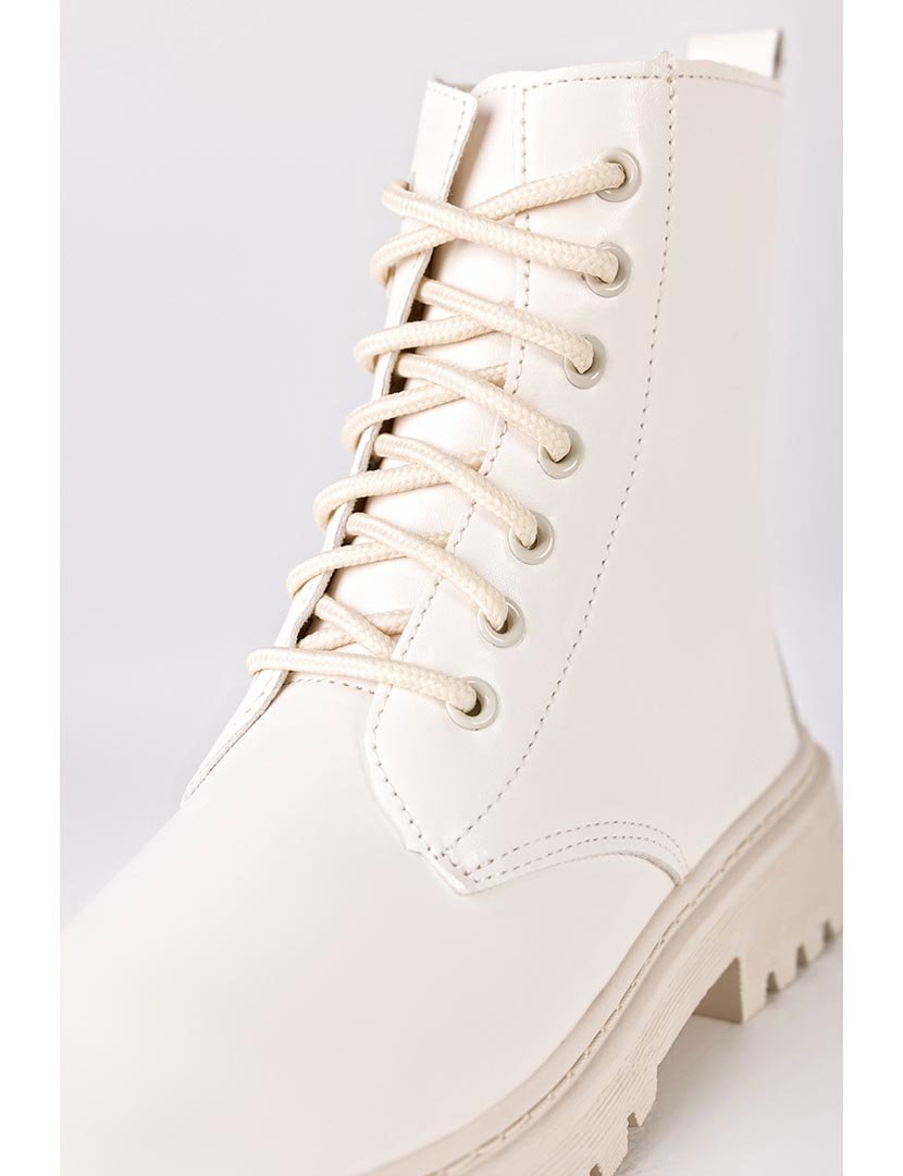 White Lace-Up Ankle Boots