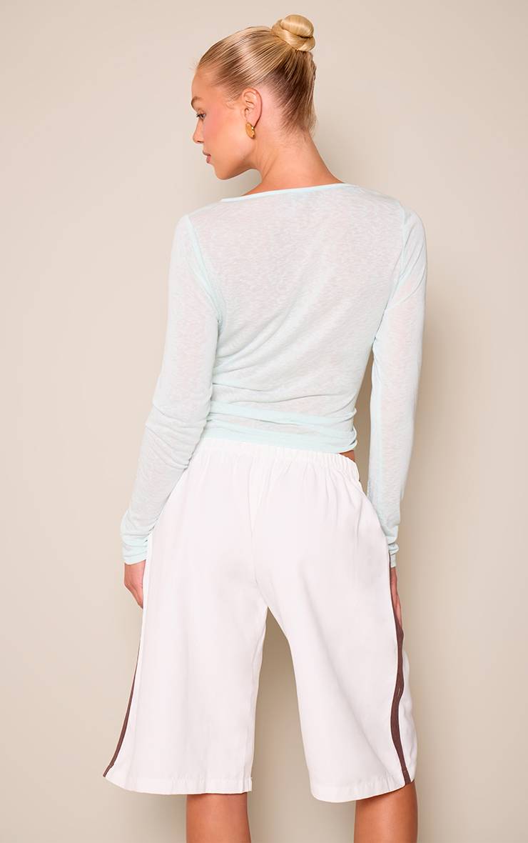 Bleu Haut À Manches Longues Semi-transparent En Jersey Slub