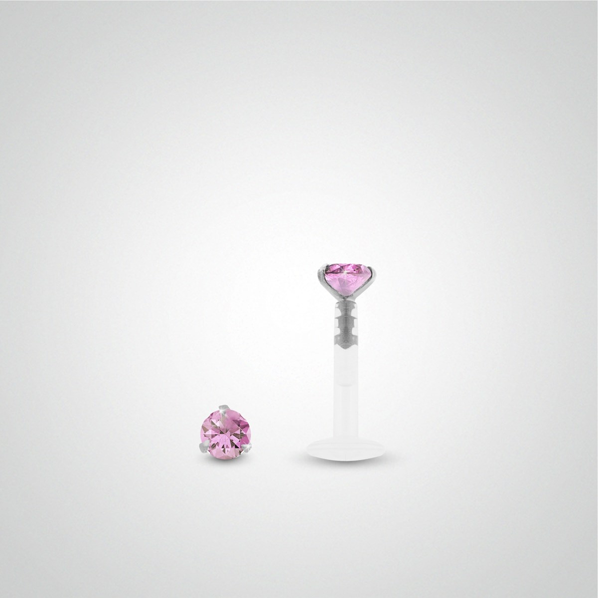 Piercing anti-hélix : or blanc avec oxyde de zirconium rose 2,5mm