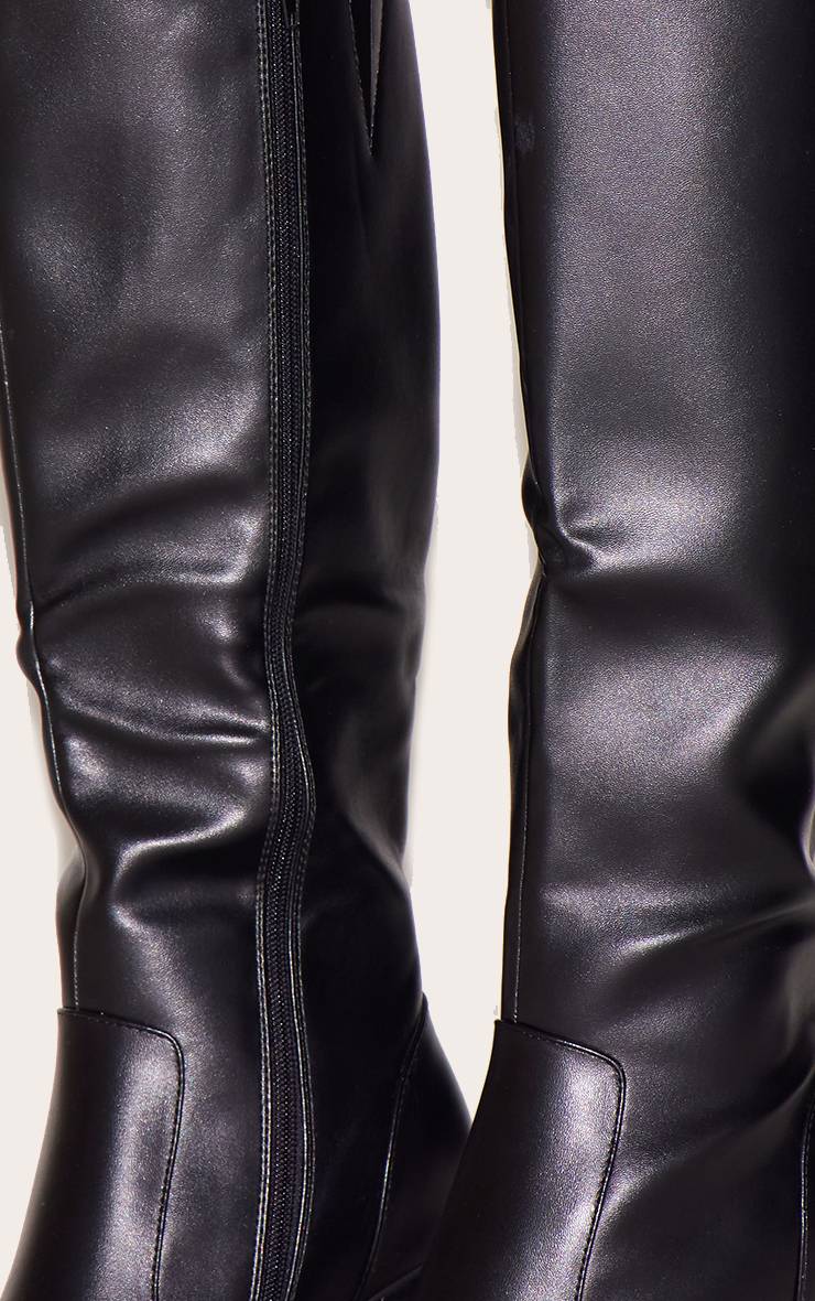 Noir Bottes Hautes Au Genou À Talon Bloc Et Bout Carré En SYNTHÉTIQUE