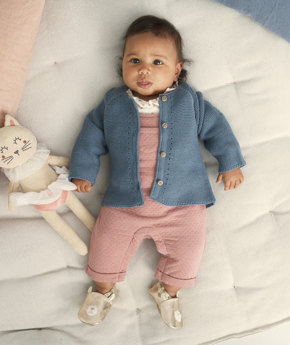 CARDIGAN EN MAILLE BLEU GRIS BÉBÉ FILLE