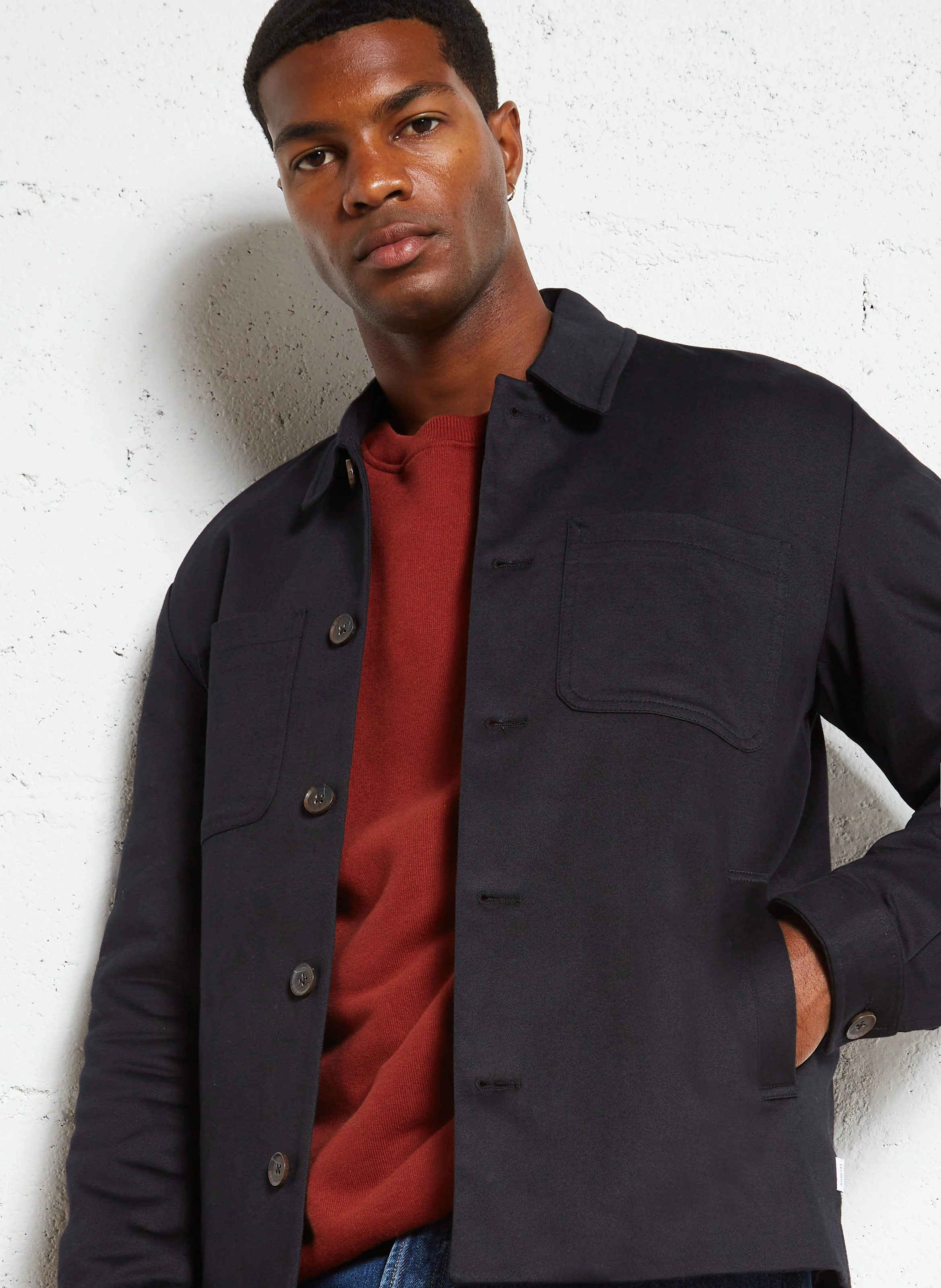 MARSEILLE - Veste col classique droite en coton mélangé | Noir