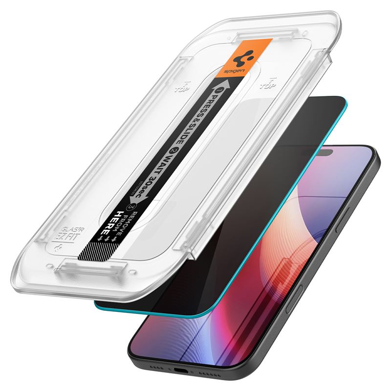(2er Set) iPhone 16 Pro Max Glas Tr EZ Fit Privacy Panzer Glas Case Friendly   Montagerahmen (AGL07908)