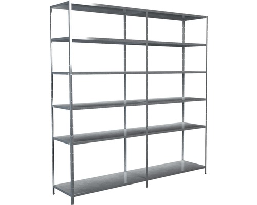 Insteekbare basis- en aanbouwstelling, verzinkt, 230x220x50 cm, 12 legborden, hoekprofielen gedeeld, set, draagvermogen 1020 kg
