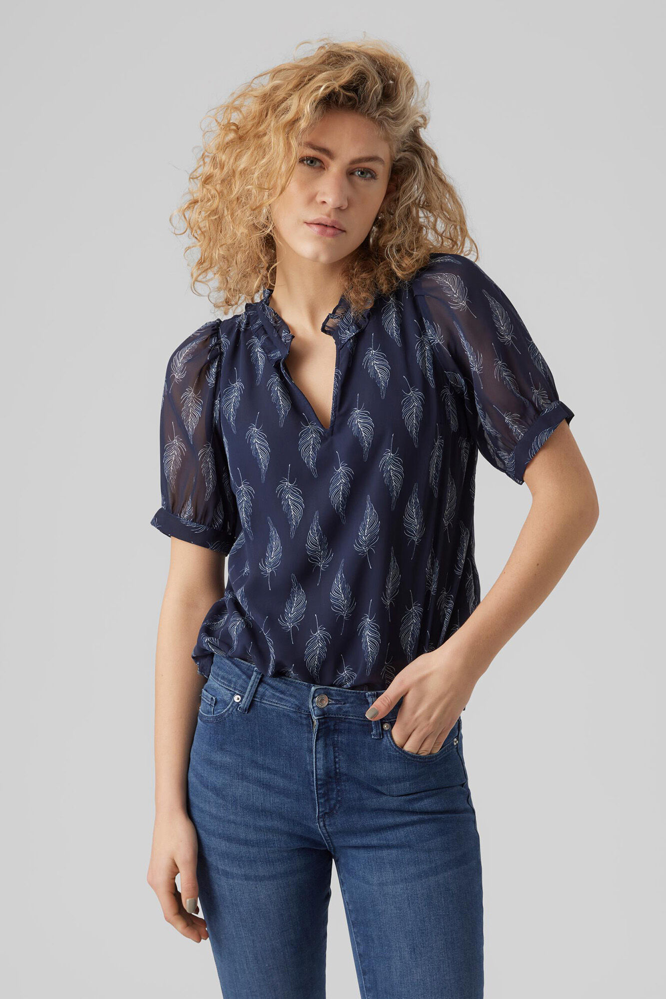 Blusa de manga 2/4 - Azul marinho