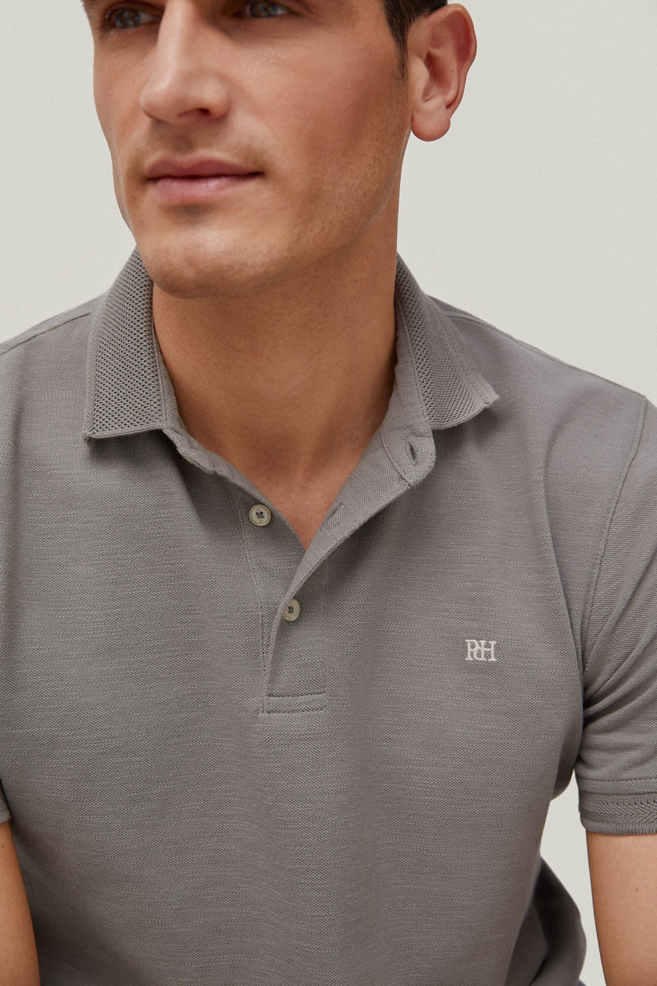 Polo piqué slub - Cinza