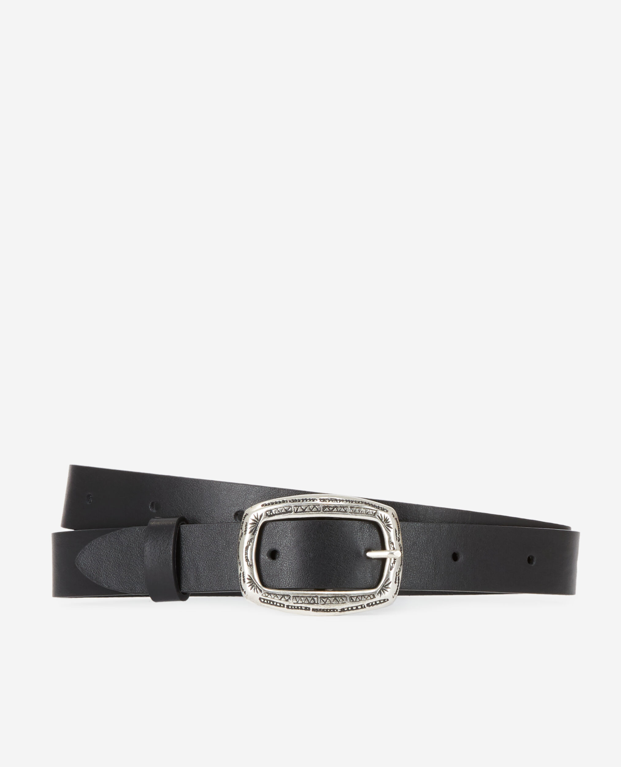 Ceinture noire fine en cuir avec boucle rectangulaire