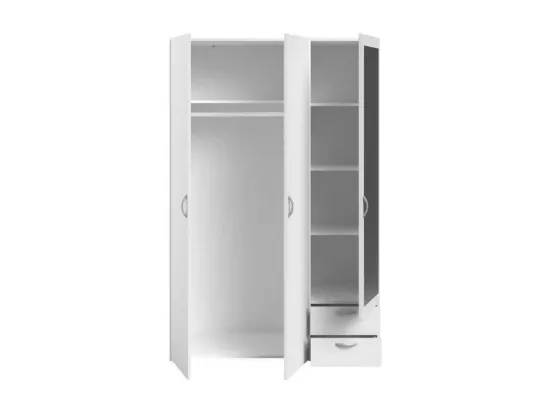Armoire VARIA - Décor blanc - 3 portes battantes + miroir + 2 tiroirs - L 120 x H 185 x P 51 cm - PARISOT