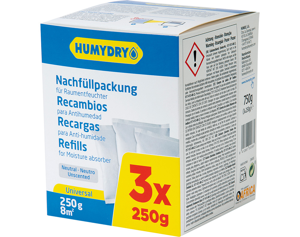 RECARGA PARA DESUMIDIFICADOR HUMYDRY BASIC INODORO 250G PACK 3 UNIDADES