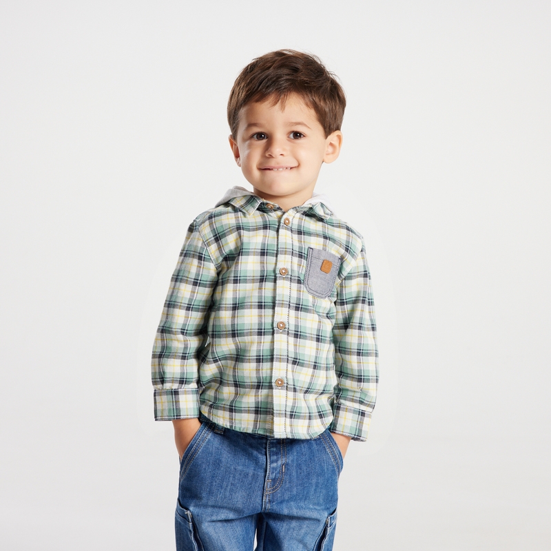 Chemise à carreaux à capuche verte bébé garçon