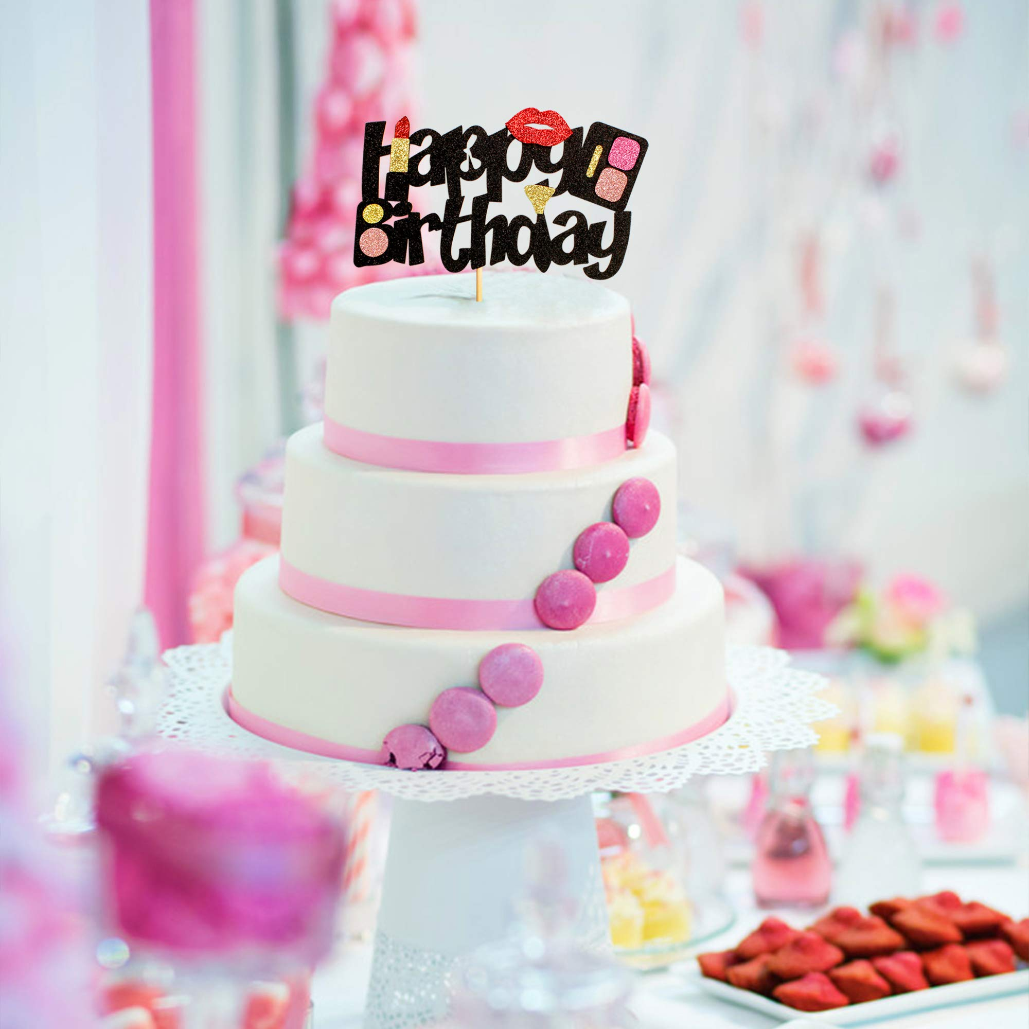 Kuchenstecker Happy Birthday Lippenstift Glitzer Tortenstecker Topper Dekoration für Torten / Kuchen - Schwarz