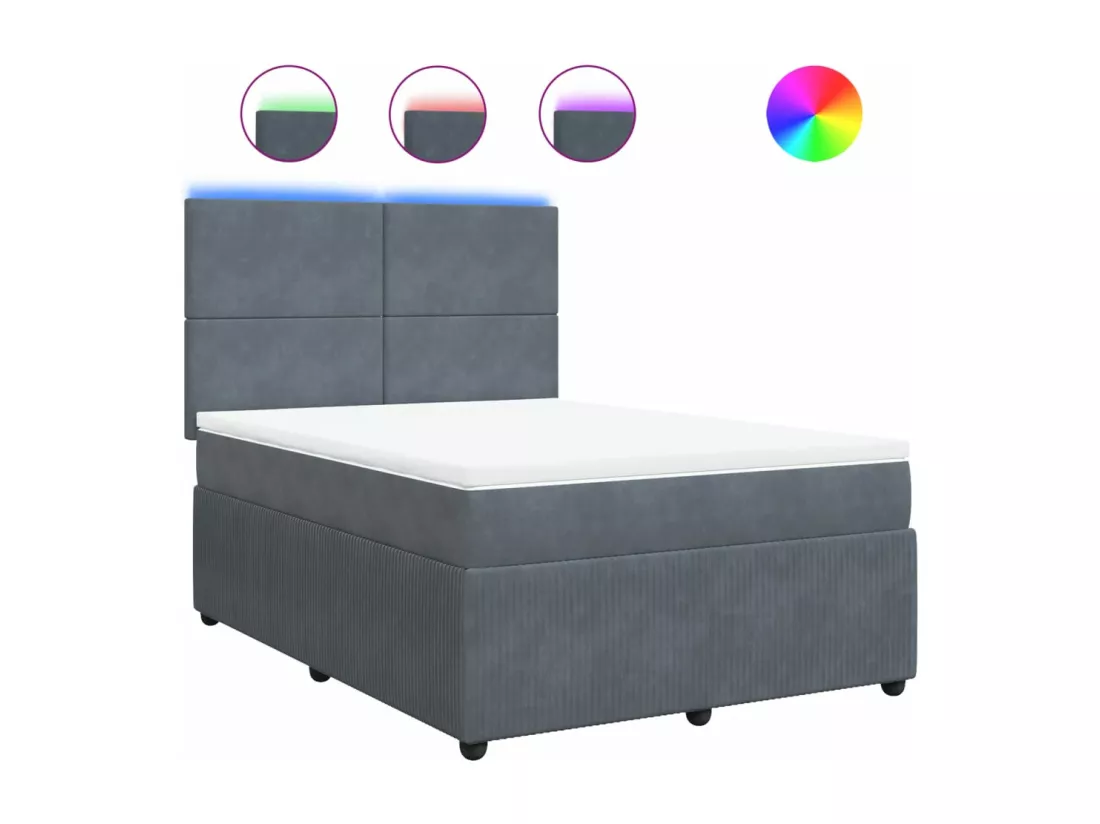 Sommier à lattes de lit et matelas Gris foncé 140x190cm Velours