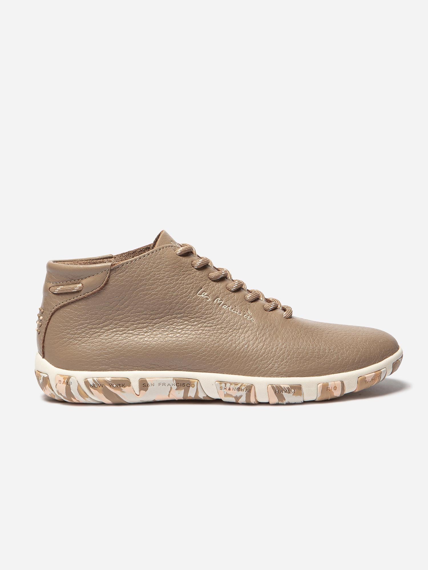Baskets Femme Montantes Confort Cuir Beige