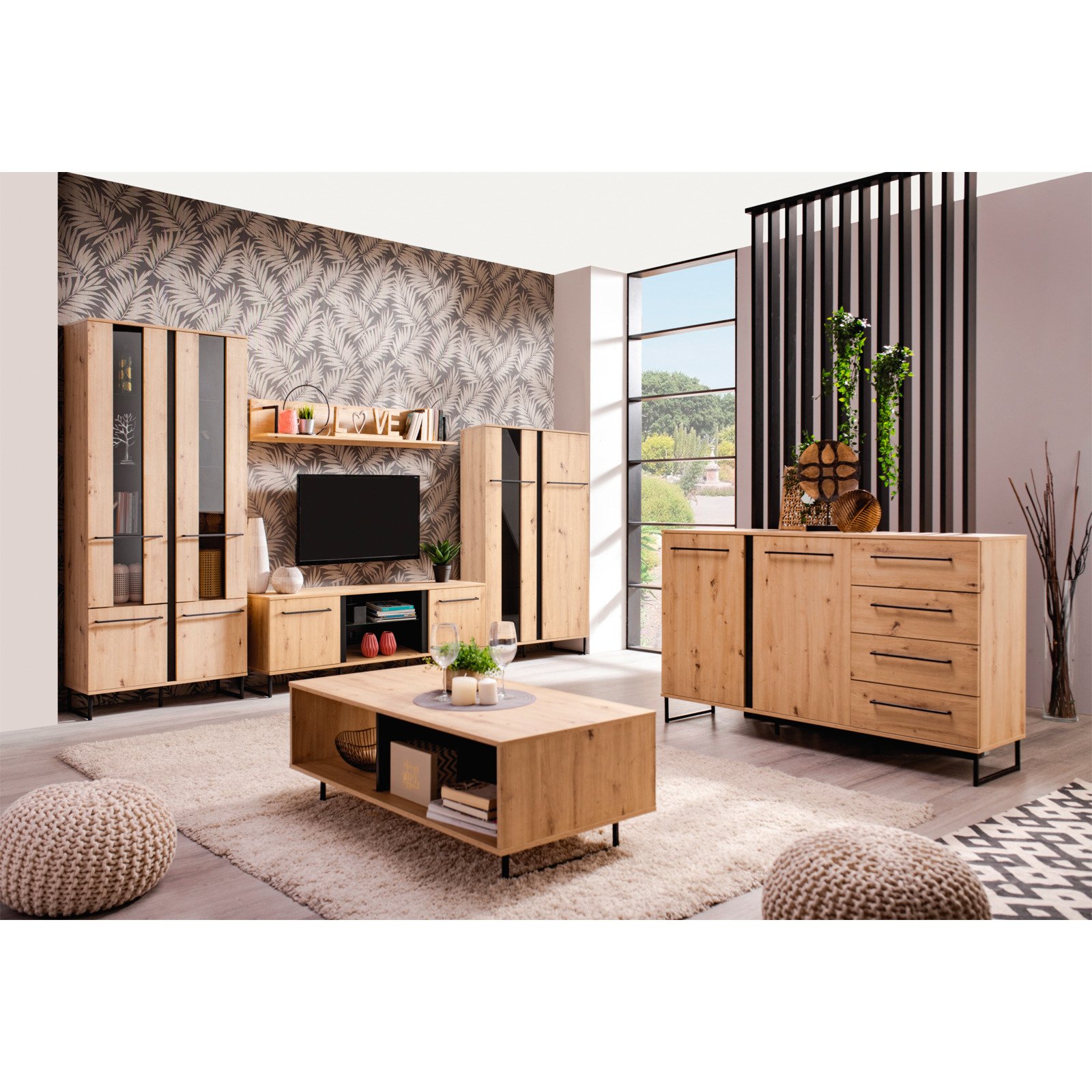 Salontisch Sardinia Melamin Artisan schwarz 121 x 43 x 61 cm