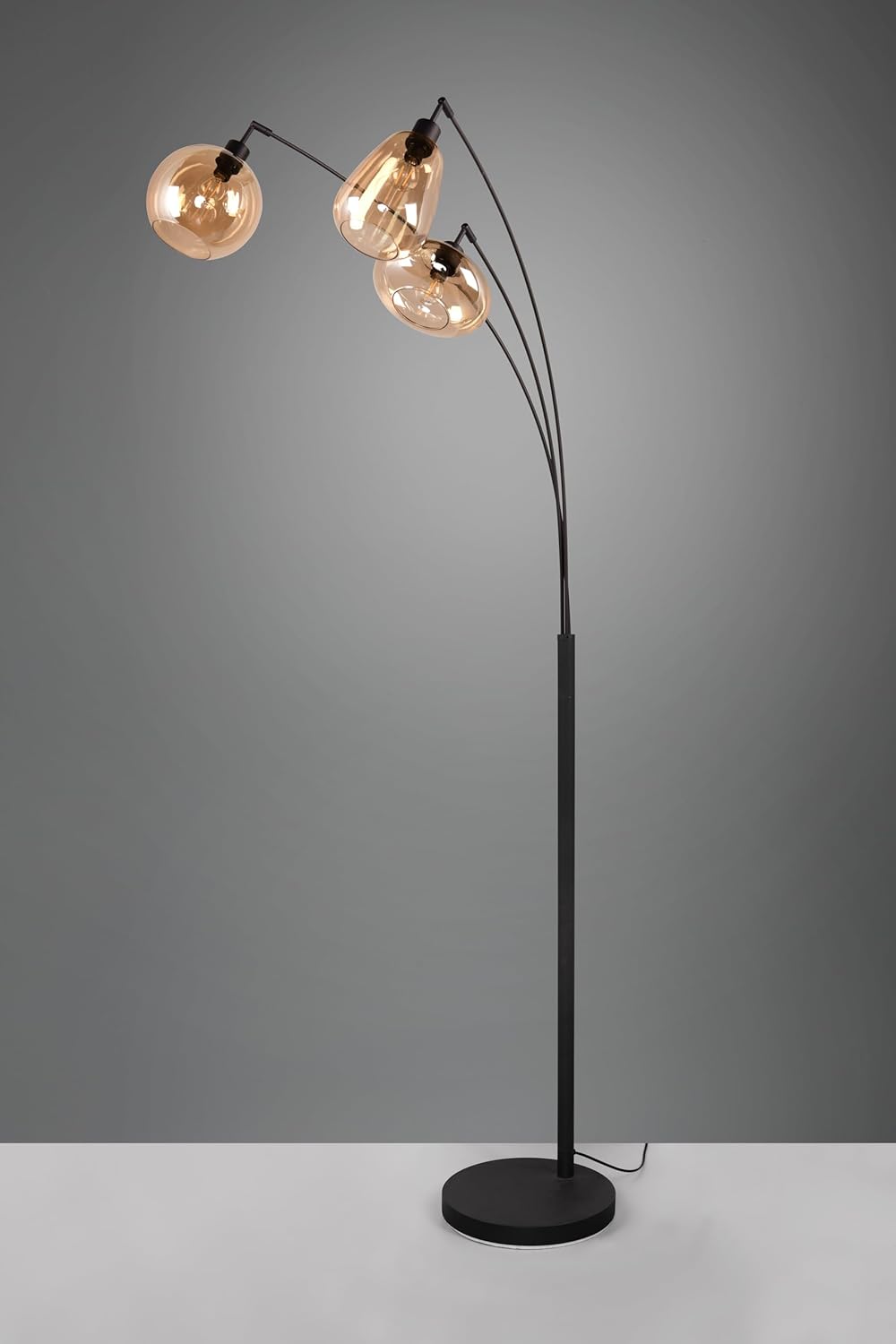 Trio Leuchten Stehleuchte Lumina 417000313, Metall Schwarz matt, Glas amber, exkl. 3x E14