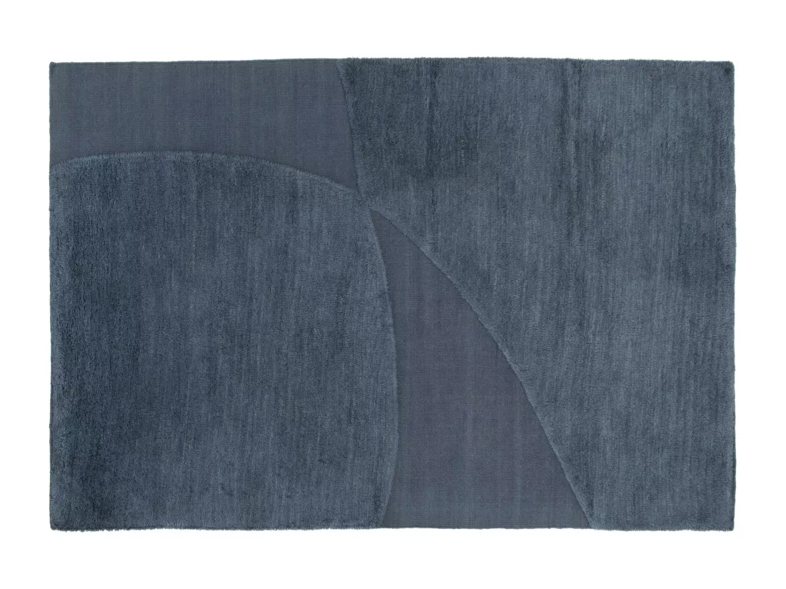 Tapis rectangulaire en laine à motif tissé main bleu 160 x 230 cm