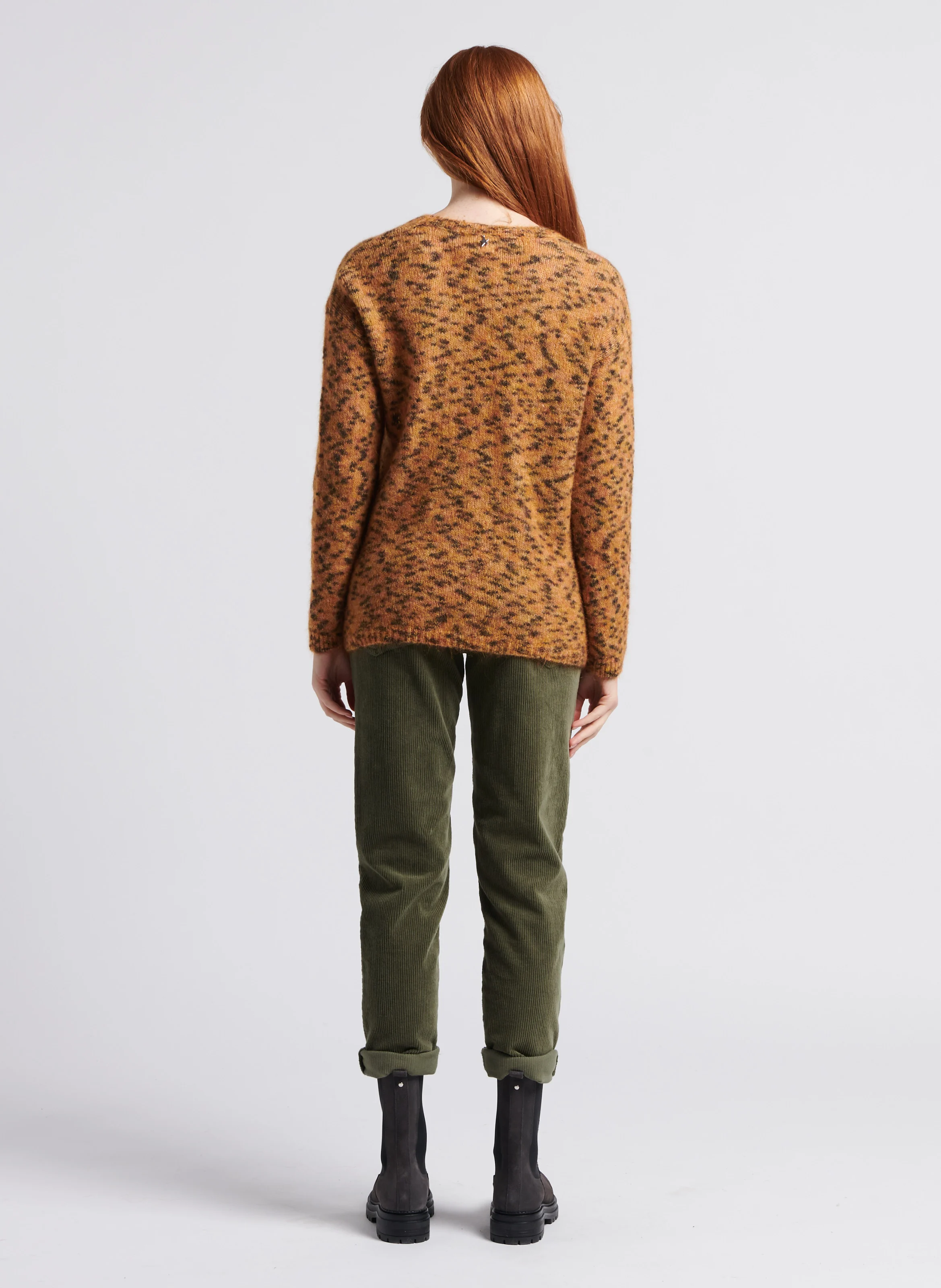 PAVLINA - Pantalon droit velours côtelé en coton stretch| Vert