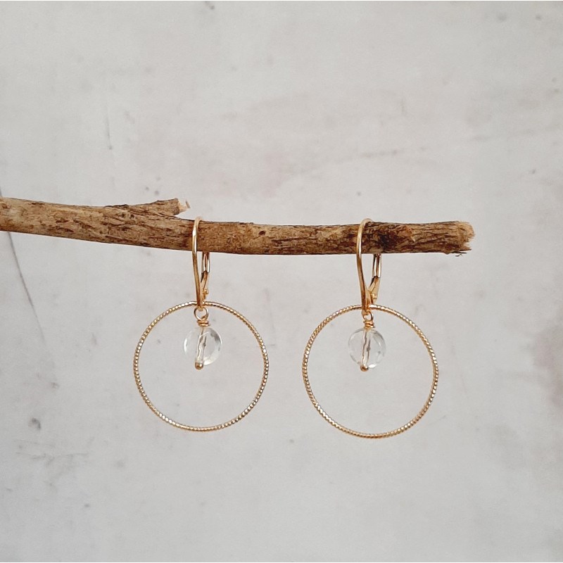 Boucles d'Oreilles Krahô Cristal de Roche Argent 925 Doré