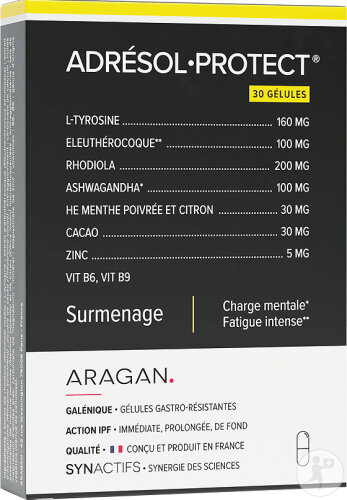 Aragan Synactifs Adrésol Protect Surmenage Zinc/Rhodiola 30 Gélules