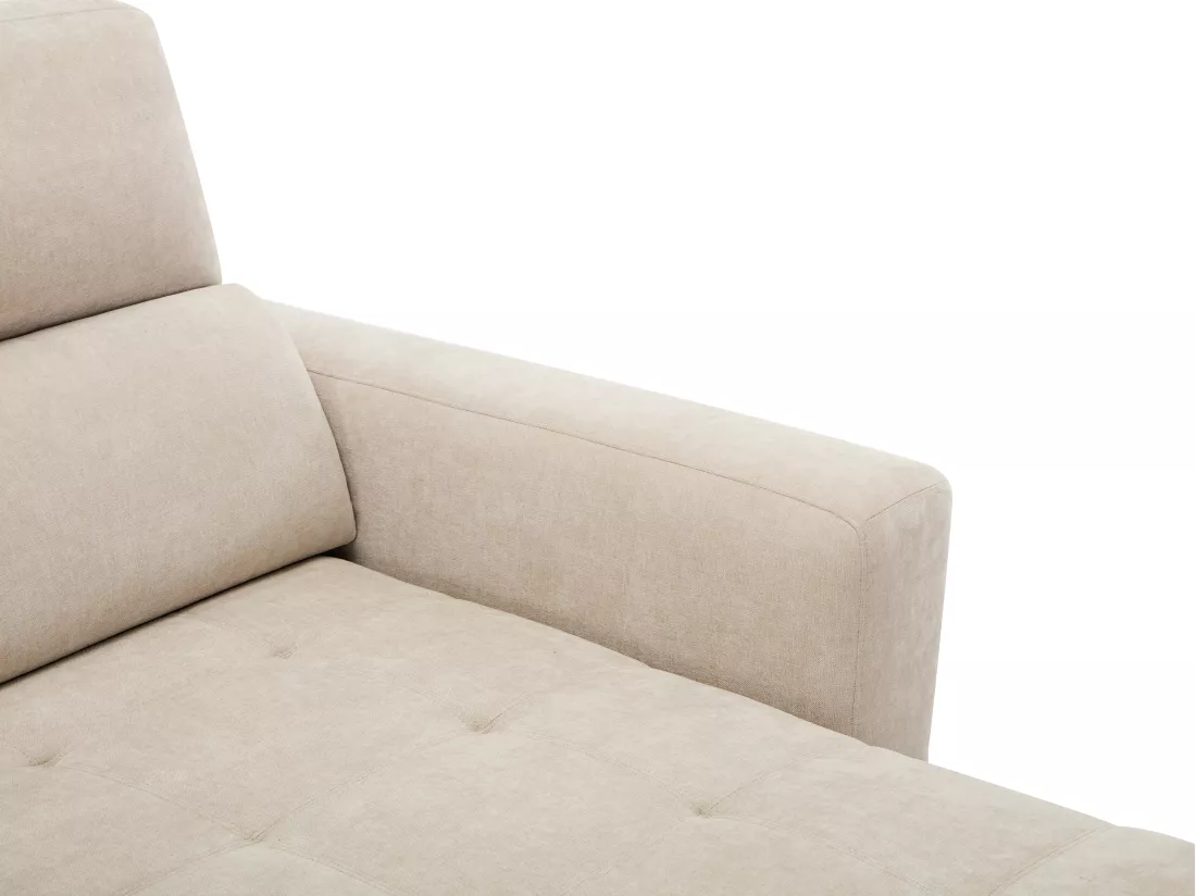 Canapé d'angle droit relax électrique avec assise coulissante en tissu beige OLMERIO